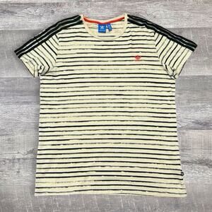 Adidas Originals Ecru Black Striped Tee Womens L Relaxed Fit Cotton Streetwear